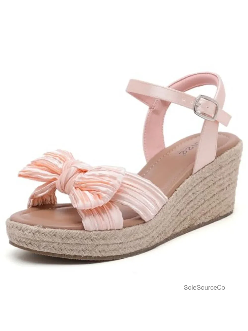 Wide Width Wedge Sandals with Bowknot Ankle Strap, 3-Inch Heel, Memory Foam,